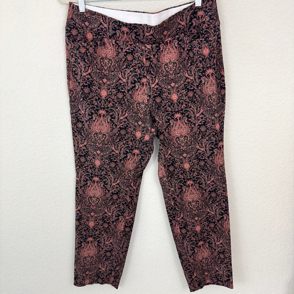 Soft Surroundings Womens Pull On Ankle Pants Size L Petite Paisley Stretch Black